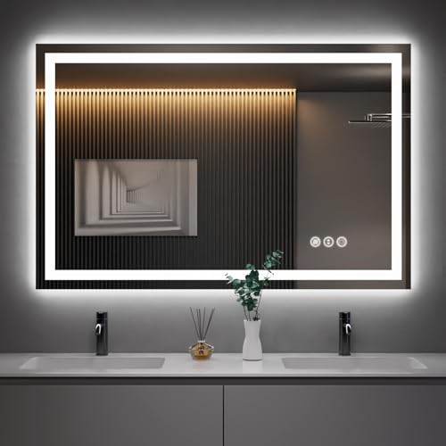 Amorho 50" X36" LED Bathroom Mirror, Front and Backlight, Stepless