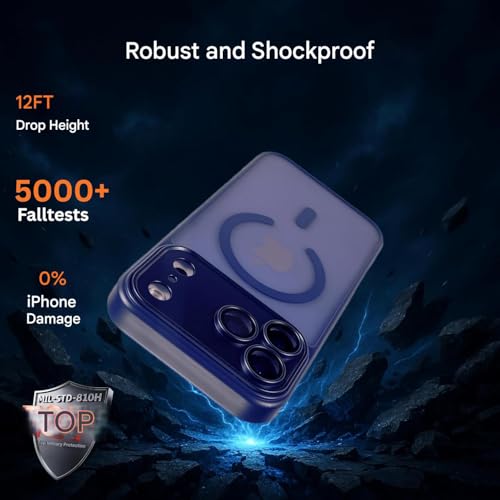 Image of Elzzi Magnetic Magsafe for iPhone 17 Pro Case (Compatible with MagSafe) Slim Translucent Matte Shockproof with Anti-Fingerprint Phone Case, Navy