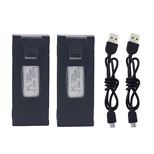 sea jump 2PCS 3.7V 1800mAh Lithium Battery with USB Charging Cable for E88 E88PRO E88MAX E525 E99 E99PRO P1 P5PRO K3 S1 P8 RC Quadcopter Accessories Drone Backup LiPo Battery