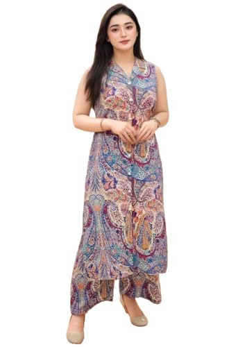 Image of ANNI Designer Women's Rayon Viscose A-Line Printed Kurta with Palazzo
