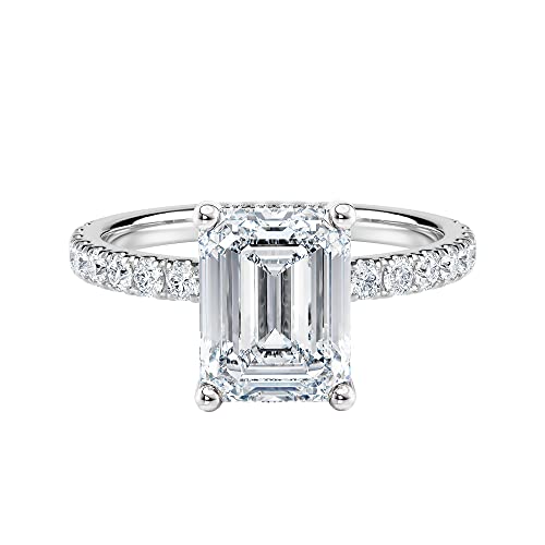 Diamond Wish IGI Certified 1 to 2 1/5 Carat Emerald Cut Lab Grown Diamond Hidden Ribbon Halo Engagement Ring for Women in 14k Gold w Side Stones (I-J, VS-SI, cttw) Promise Wedding Ring Size 4 to 92