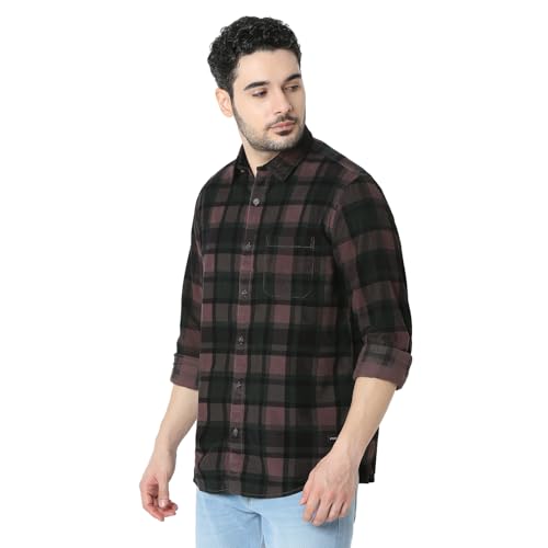 Image of Spykar Men's Slim Fit N /A Full Sleeve Checked Casual Shirts