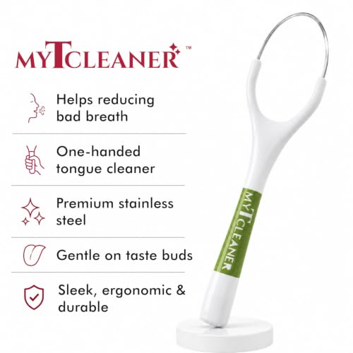 Image of MyTCleaner | Tongue Cleaner for Adults | Stainless Steel Tongue Scraper | Helps Freshen Breath & Supports Oral Hygiene | Rust-Free | Dentist-Designed | Pack of 2 (Olive Green & Maroon)