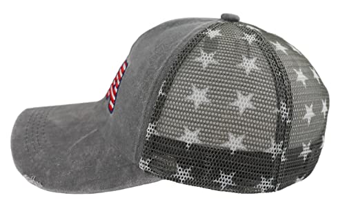 Image of American Flag Trucker Hat for Men Women, Adjustable Vintage Embroidery Washed Distressed USA Baseball Cap