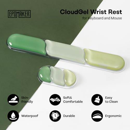 Image of EPOMAKER CloudGel Wrist Rest for Keyboard and Mouse, 2 Pieces | Silicone Wrist Support, Anti-Slip Rubber Bottom, Ergonomic Design, Suitable for Office /Computer /Laptop /Gaming (Green)