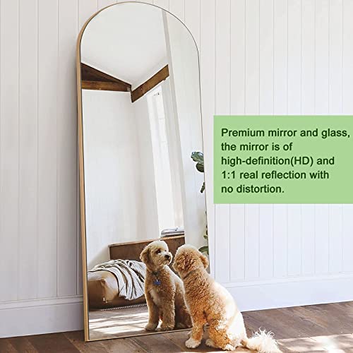 Image of NeuType 59 inchx20 inch Arched Full Length Mirror With Stand - Large Bedroom Floor Mirror, Wall Mounted or Leaning Against Wall, Wood Frame, Gold