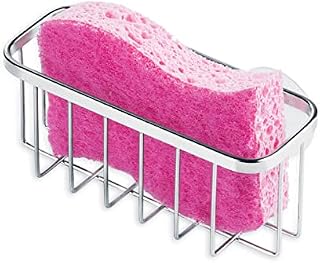 iDesign Sink Sponge Holder, Made of Stainless Steel with Strong Suction Cups, Kitchen Soap Holder, Silver