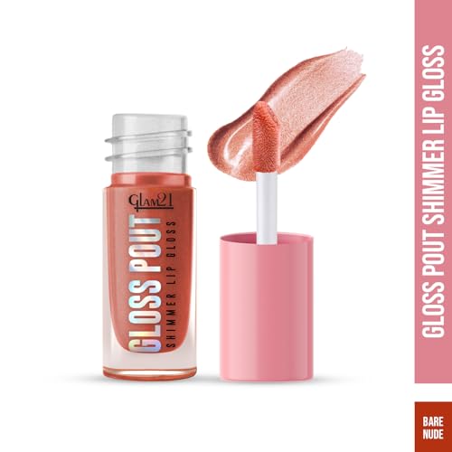 Image of Glam21 Gloss Pout Shimmer Lip Gloss| High Shine |Glossy Finish |Soft & Hydrating Lips | Non-sticky texture | Lightweight | Glass-like shine | Bare Nude-Nude| 7gm