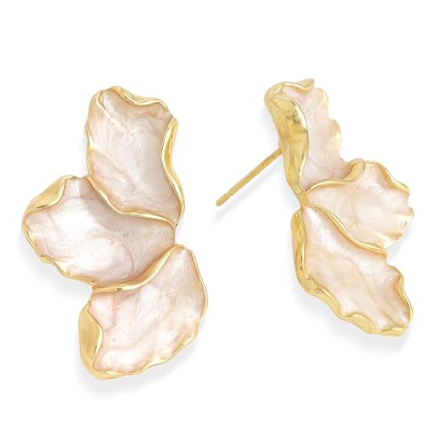 JeanBeau Gold Flower Petal Stud Earrings for Women, Trendy Statement Enamel Floral Earing Summer Prom Fashion Jewelry Gift