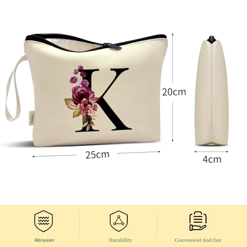 Image of Vavabox A-Z Personalized Makeup Bag, Birthday Gifts for Women Mom, Gifts for Best Friend, Bride Bridesmaid Cosmetic bag (K, Cream Yellow)