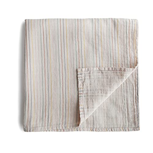 Image of mushie Muslin Baby Swaddle Blanket | 100% Organic Cotton (Retro Stripe)