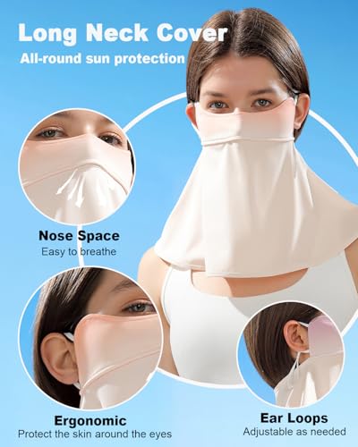 UPF 50+ Unisex Breathable Cooling Face Cover Sun UV Protection Earloop Neck Gaiter Scarf for Summer Outdoor Activities3