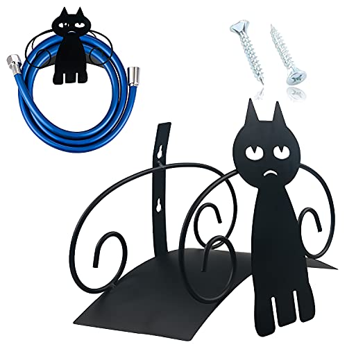 Support de tuyau d'arrosage, solide et robuste, en métal à fixation murale, crochet pour tuyau d'arrosage de 38,1 m de long, support de tuyau décoratif de type chat mignon avec vis Cover
