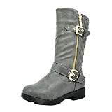 DREAM PAIRS Girls Little Kid Knice Grey Knee High Winter Motorcycle Riding Boots Size 3 M US Little Kid