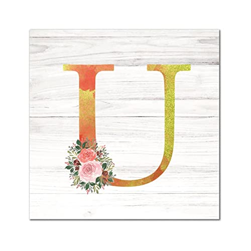 Lettres de l'alphabet en bois vintage U rose dorée 30cm