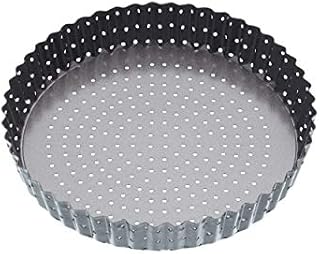 MasterClass KCMCCB39 Crusty Bake 20 cm Perforated Quiche Tin with PFOA Non Stick and Loose Bottom, Fluted, Robust 1 mm Carbon Steel, Grey
