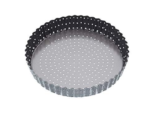MasterClass Crusty Bake 20 cm perforowana forma do quiche z powłoką nieprzywierającą bez PTFE, PFOA i BPA, solidne dno o grubości 1 mm ze stali węglowej, karbowana, szara