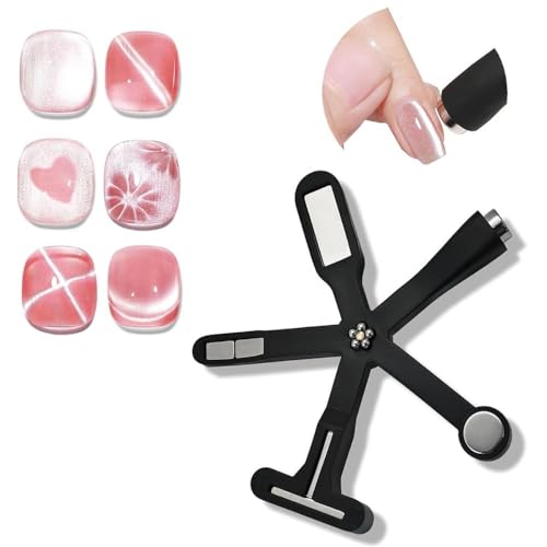 Image of THR3E STROKES 6 in 1 Cat Eye Magnet Tool, Upgraded Cat Eye Gel Nail Polish Magnet with Silicone Protective Case, Multi-Function Magnet Stick 3D Strong Magnetic Cat Eye Nail Art for Salon Studio Home, Black (6 IN 1 MAGNET BLACK)