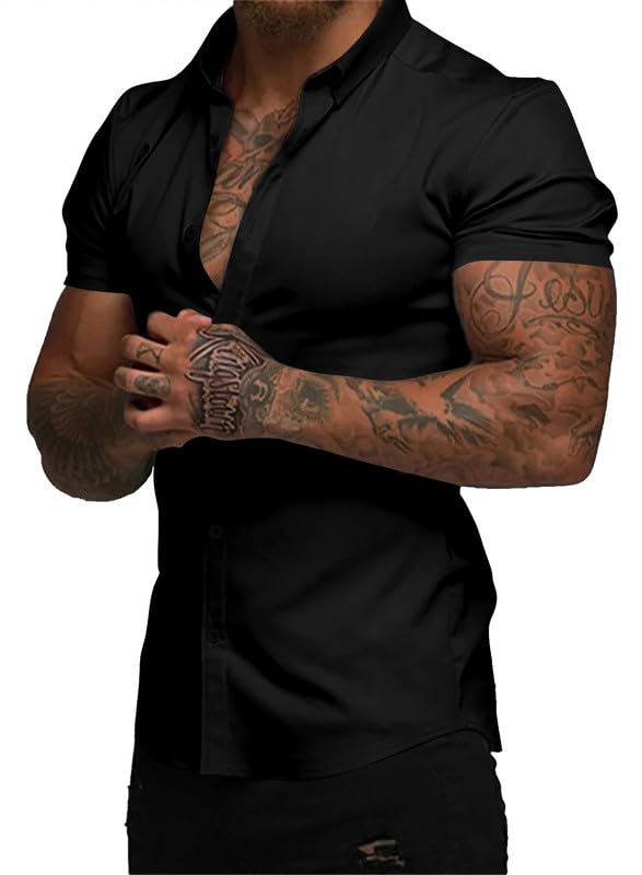 Elegancity Herren Sommerhemd Kurzarm Atmungsaktiv Freizeithemd Elastische Businesshemd Bügelfrei Shirt Faltenfreie Kurzarmhemden Button Down S-3XL