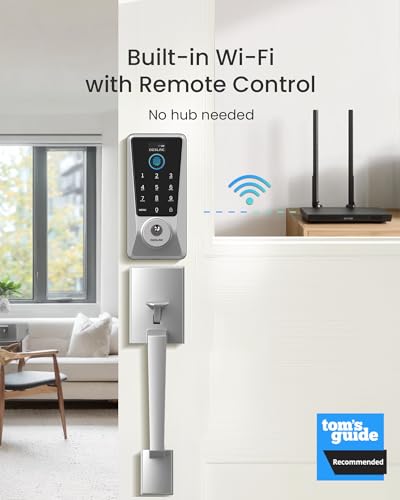 Image of DESLOC Smart Lock D110 Plus, WiFi Fingerprint Smart Front Door Lock with Touchscreen Keypad, App Remote Control, Auto Lock, Keyless Entry Deadbolt, Silver, Deadbolt Handle Set