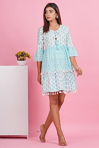 Image of Crenol Women Cotton Printed Short Dresses for Women, Western Dresses for Women