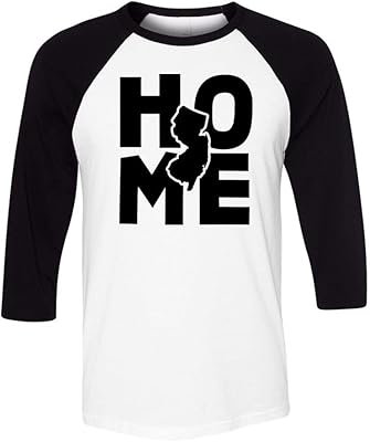 TeesAndTankYou Home New Jersey Three-Quarter Raglan Sleeve Baseball Shirt Unisex Medium White/Black