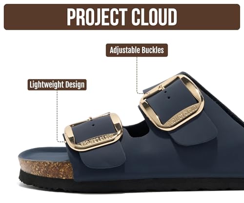 Image of Project Cloud 100% Genuine Leather Footbed Sandals for Women 2026 Comfortable Beach Essentials Womens Sandals Memory Foam Vacation Essentials Slides for Women Footwear (Santorini)