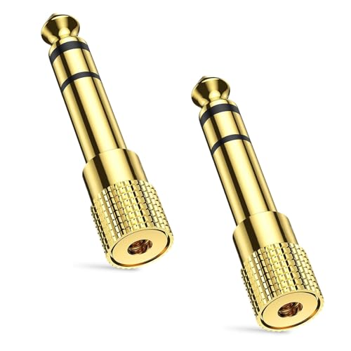 2pcs Headphone Jack Adapter,Stereo Jack Adapter,6.35mm Male (1/4 inch) to 3.5mm Female (1/8 inch) Stereo Aux Plug Converter Audio Adaptor for Digital Piano,Keyboard,Amplifier Earphone(Gold)