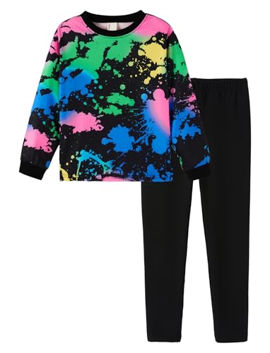 Image of PATPAT Girls Clothes Size 12-13 Years, Girls Fall Outfits, Black Tie Dye Sweatshirts + Black Legggings 2 Piece Outfits Kids Clothing Sets Sweatsuit Tracksuit Set