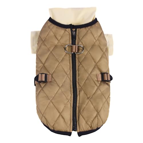 ISUPY 犬 服 春秋冬 ダウンベスト風ジャケット コットンコート 袖なし ドッグウェア パーカー 背中開き dカン付き 洋服 防寒 防風 暖かい 厚手 小中型犬 ペット用品 お散歩お出かけウェアに 2点セット (L,ブラウン)