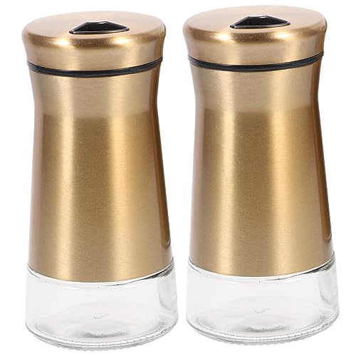 OFFSCH 2 Piece Condiment Bottles Stainless Steel Glass Pepper Shakers Holder Kitchen Salt Jars for Household Restaurant and Dining