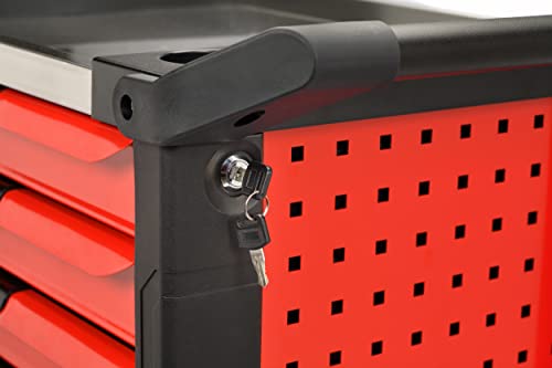 Werkstattwagen mit 8 Schubladen, rot/schwarz, roll- und abschließbar, 678 x 459 x 777 mm – Bild 7