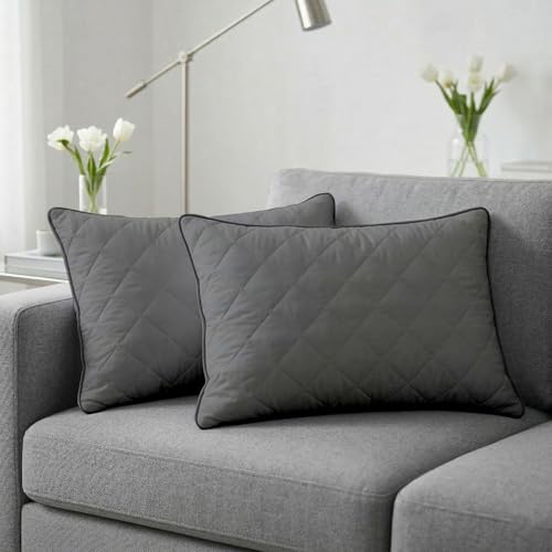 Image of AYKA Microfiber Cushion Filler Set of 2 (12x18 Inch) | Soft & Fluffy Sofa Cushions Inserts | Premium Polyester Fiber Throw Pillows for Sofa, Couch, Bed & Living Room Decor | Grey