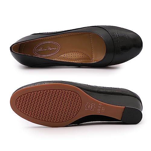 Image of Mona flying Women's Leather Closed Toe Mid Heel Wedges Comfy Dress Pumps