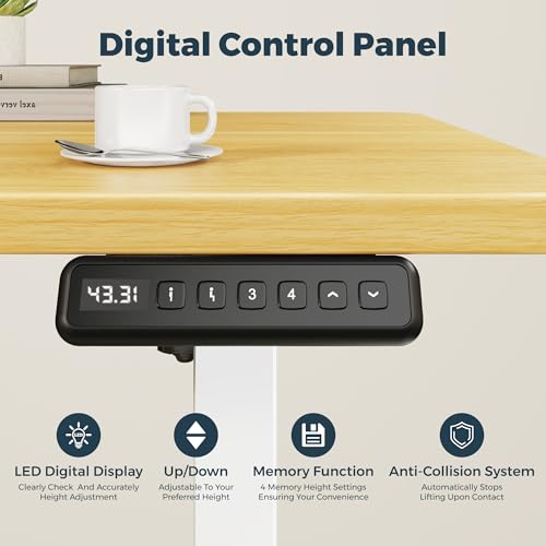 Image of One-Piece Standing Desk 47 x 24 Inches, Small Adjustable Height Desk, Electric Sit Stand Desks Home Office Computer Workstation, Maple