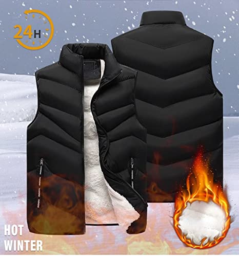 Men's Warm Stand Collar Full Zip Fleece Jacket Sleeveless Padded Down Puffer Vest Coats Outdoor,XS-2XL3