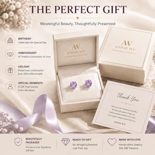 925 Sterling Silver Purple CZ Stud Earrings for Women Birthstone Jewelry - image 7