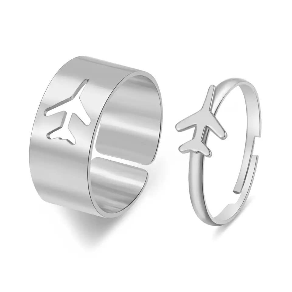 Pinapes Aeroplane Couple Finger Ring Combo for Women Girl Men Boys girlfriend lovers Adjustable Ring Stylish Valentine Anniversary Gift Jewellery (SILVER) (B0D3LKS42S) Amazon Price History, Amazon Price Tracker