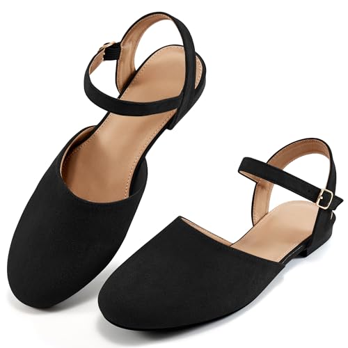 Ecetana Womens Flats Sandals Dressy Summer Comfortable Casual Fashion Round Toe Slingback Shoes with Buckle Ankle Strap