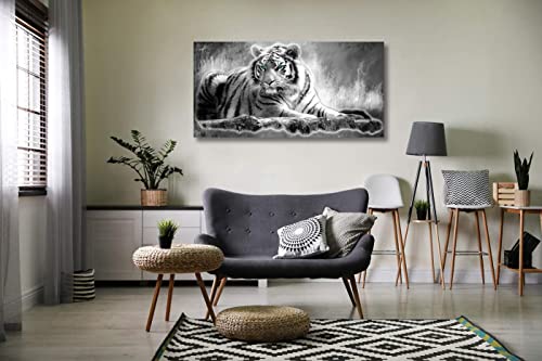 Yxbhhym Animal Black And White Tiger Canvas Wall Art Picture Tiger Painting Print Gallery Wrap Office Bathroom Living Room Decoration Modern Home Art Framed Wall Art– 20X40Inch #TOP5
