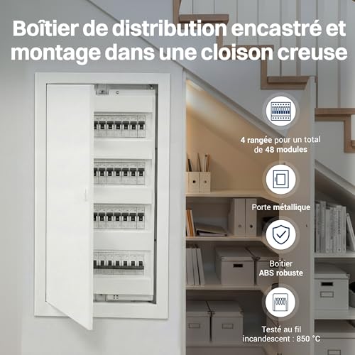 Tableau de Distribution IP40 Intratec Coffret Electrique Encastre 4 Rangees pour 48 Modules - 3