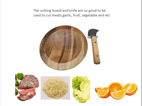 Tabla de cortar redonda de madera 8 pulgadas con cuchillo miniatura 4