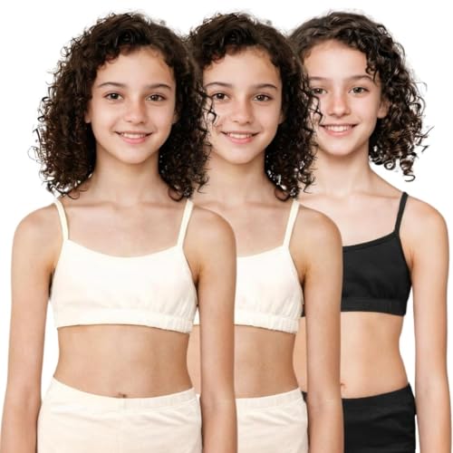 Image of ADIRA | Beginners Bra for Girls 13-14 Years | Flat Padding for Nipple Coverage | Comfortable Strecthy Cotton | Comfy-Breathable Beginners Bra & Super Soft Material | Pack of 3