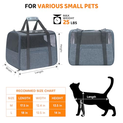 Image of JUNGYOUN Premium Cat Carrier - Pet Carrier for Cat & Small Dogs up to 15lbs - Airline Approved Travel Dog Carrier with Anti-Escape Zippers, Collapsible Travel Bowl & Padded Strap
