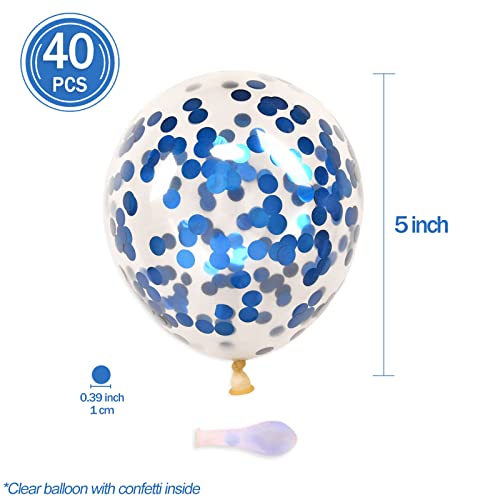 Image of Blue Confetti Balloons, 40 Pcs 5 Inch Clear Balloons with Confetti Inside for Birthday Party Graduation Engagement Cake Topper Decor Bridal Shower Baby Shower Decoration Supplies