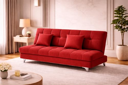 Image of Krancy 3-Seater Sofa Cum Bed for Living Room, Office & Home | Premium Fabric Sleeper Sofa Set with 1 Year Warranty | Comfortable Sofa for Guests, Lounge & Small Spaces (Red)