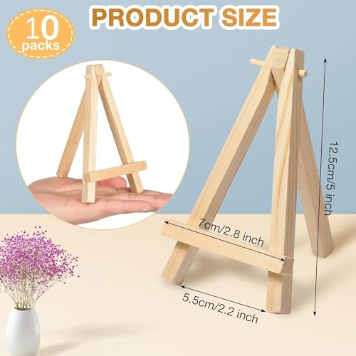 Image of KRAFTMASTERS 5 Inch Mini Wood Display Easel Artist Small Wooden Easel Stand Art Craft Painting Triangle Easel Canvas Holder Mini Easels Pack Tabletop Stand for Card Artist Photos Phone Wedding (5)