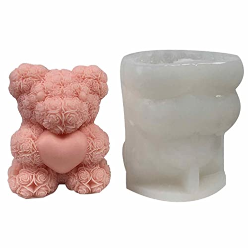 Rosen Bär Silikonform Herz Kerzenform Fondantform Seifenform Wiederverwendbare Gießformen Backformen Schokoladenform Für DIY Eiswürfel, Gebäck, Desserts, Puddings, Kuchendekoration, 10,7x9,7x8cm Cover