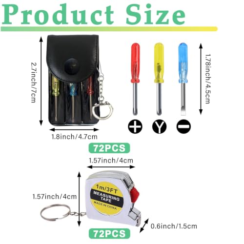 Image of 144 pcs Mini Screwdriver and Tape Measure Keychain Set, 1m /3ft, Bulk Gifts for Men Tool Party Favors Adult Prizes Portable Measuring Keychains for Christmas Father Dad Gifts