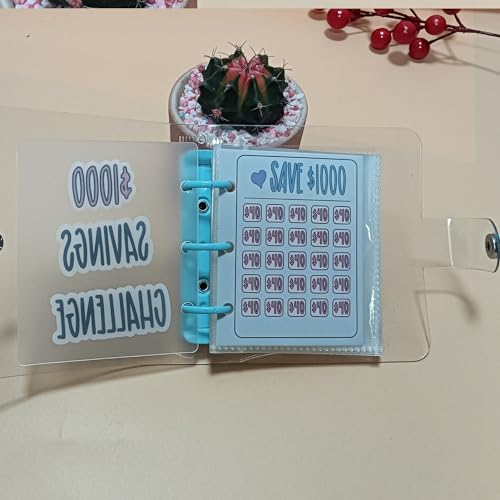 Mini 1000 Budget Binder with Cash Envelopes,Envelope Savings Challenge Binder, Money Saving Binder, Reusable Budget,Savings Challenges Book with Envelopes,Budget Planner,Money Saving Book (amz blue)